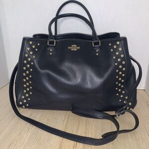 Coach Margot Studded Carryall #F35274  Midnight Blue Leather Large Shoulder Bag